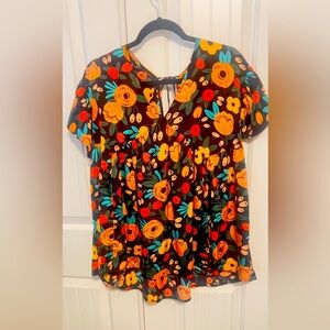 Entro USA Floral Babydoll Flutter Top